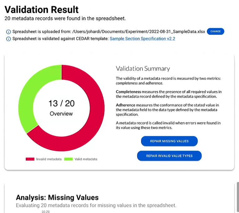Validation Results Example
